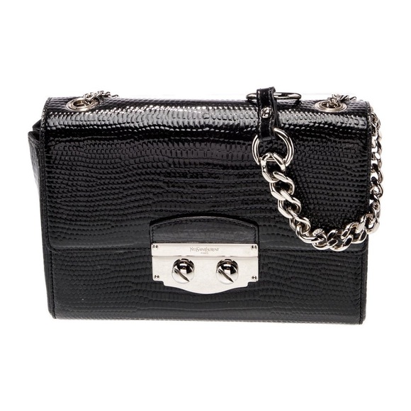 Yves Saint Laurent Handbags - YSL Yves Saint Laurent Black Leather Embossed Exotic Shoulder Bag